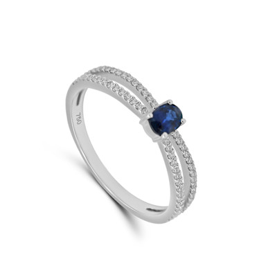 Ring in 18kt wit goud met briljant en blauwe saffier - E10R0342W