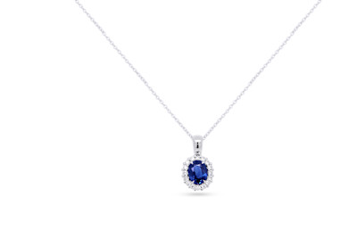 Halsketting met hanger in 18kt wit goud met blauwe saffier en briljant - E10C0343W Halsketting met hanger in 18kt wit goud met blauwe saffier en briljant - E10C0343W