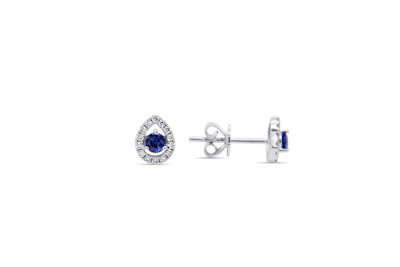 Oorknoppen in 18kt wit goud met briljant en blauwe saffier - E0200 Oorknoppen in 18kt wit goud met briljant en blauwe saffier - E0200