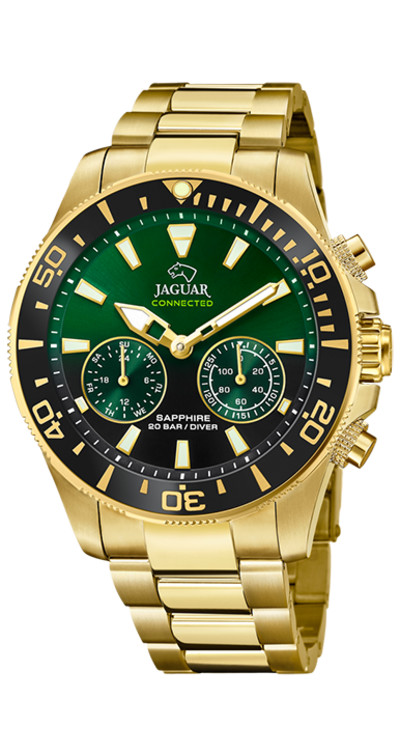 Jaguar - Herenhorloge Connected - Goudkleurig met groen -zwarte wijzerplaat  - J899/5