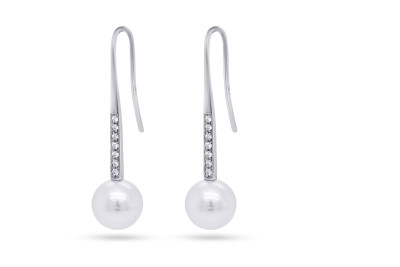 Oorslingers 18kt wit goud met briljant en SWP 9/9,5mm - 38-00017-2275 Oorslingers 18kt wit goud met briljant en SWP 9/9,5mm - 38-00017-2275