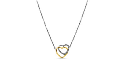 Ketting 18kt wit goud met hartje bi-color met briljant - 20-00245-1272