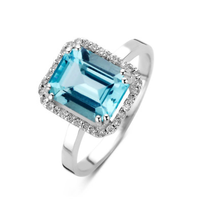 Ring 18kt wit goud met briljant en topaas - SR3265WTB Ring 18kt wit goud met briljant en topaas - SR3265WTB