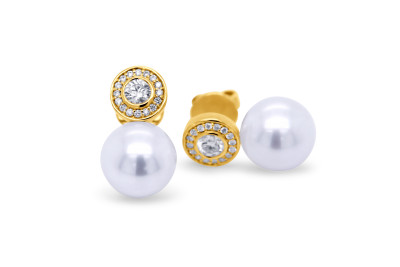Oorstekers 18kt geel goud met briljant en parel 9,5mm swp - 30-70065A Oorstekers 18kt geel goud met briljant en parel 9,5mm swp - 30-70065A