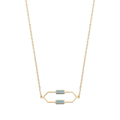 Ketting 14kt geel goud met licht blauwe emaille - 45cm - 41/3