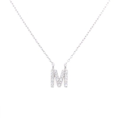 Ketting 18kt wit goud met briljant - letter M Ketting 18kt wit goud met briljant - letter M