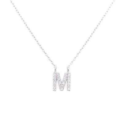 Ketting 18kt wit goud met briljant - letter M