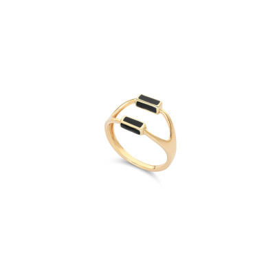 Ring 14kt geel goud met zwarte emaille - op maat 53 - AN2 Ring 14kt geel goud met zwarte emaille - op maat 53 - AN2