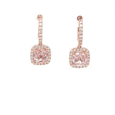 Oorringen 18kt rood goud met briljant en morganite - EX8386 Oorringen 18kt rood goud met briljant en morganite - EX8386