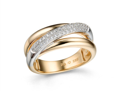 Ring in 18kt wit en geel goud met briljant - R308 Ring in 18kt wit en geel goud met briljant - R308