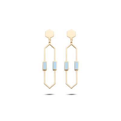 Oorslingers 14kt geel goud met licht blauwe e-maille - 42/1 Oorslingers 14kt geel goud met licht blauwe e-maille - 42/1