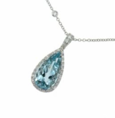 Ketting met hanger 18kt wit goud met briljant en aquamarine - MV42/AC