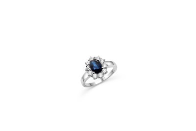 Ring 18kt wit goud met blauwe saffier en briljanten - 50-70451-1575 - maat 58
