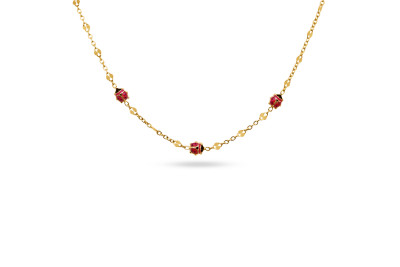Ketting 18kt geel goud met rode lieve heer beetjes - 42cm Ketting 18kt geel goud met rode lieve heer beetjes - 42cm