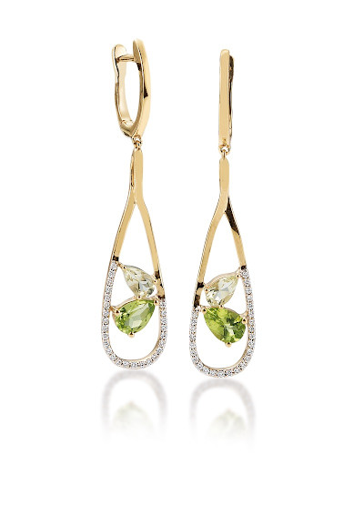 Oorhangers in 18kt geel goud met peridot en lemon quartz en briljant - 06-31861