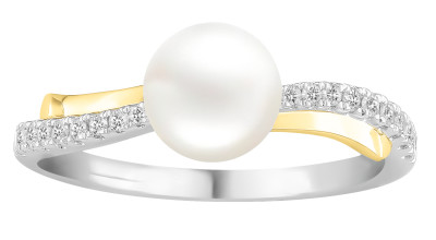 Ring in 18kt wit en geel goud met briljant en een parel - JA6948/54 Ring in 18kt wit en geel goud met briljant en een parel - JA6948/54