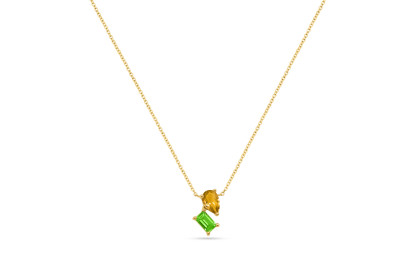 Ketting met hanger 18kt geel goud met citrien en peridot - 42/45cm Ketting met hanger 18kt geel goud met citrien en peridot - 42/45cm