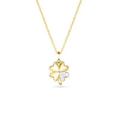 Halsketting in 18kt geel goud met klavertje vier - FXZX