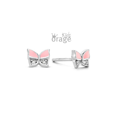 Orage - kinderoorstekers zilver - roze vlinder - O/4817/A - K2268