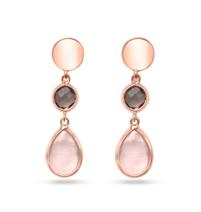Oorstekers 18kt rood goud met rozequartz en rookquartz - 11S11229/1 Oorstekers 18kt rood goud met rozequartz en rookquartz - 11S11229/1