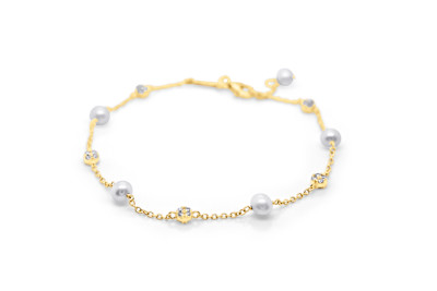 Armband in 18kt geel goud met zirkonium en een pareltjes - B11A11397 Armband in 18kt geel goud met zirkonium en een pareltjes - B11A11397