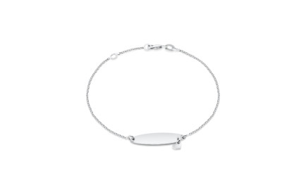 Armband 18kt wit goud met graveerplaatje - tussenoog op 18cm - lengte 19cm Armband 18kt wit goud met graveerplaatje - tussenoog op 18cm - lengte 19cm