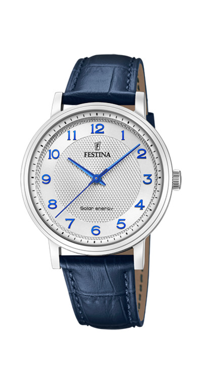 Festina - Herenhorloge in staal met blauw lederen band - Solar Energy - F20660/1 Festina - Herenhorloge in staal met blauw lederen band - Solar Energy - F20660/1
