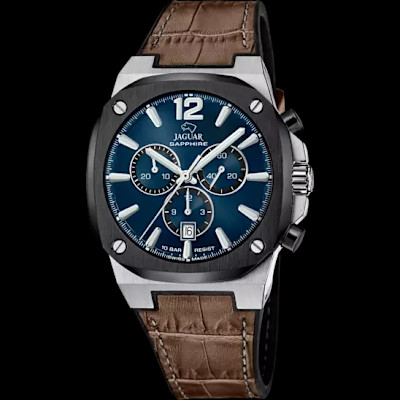 Jaguar - Herenhorloge in staal met lederen band - J1026/2 Jaguar - Herenhorloge in staal met lederen band - J1026/2