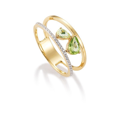 Ring in 18kt geel goud met peridot en lemon quartz en briljant - 41-31863
