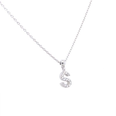 Ketting 18kt wit goud met briljant - letter S