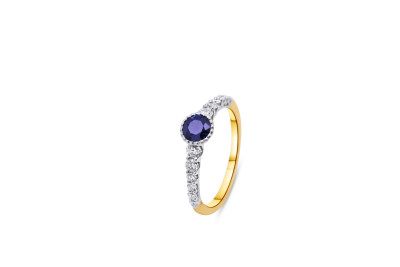 Ring 18kt goud bi-color W-G met briljant en blauwe saffier - 50-40055-1572 - maat54