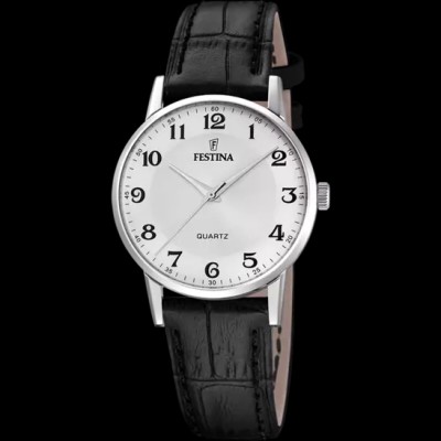 Festina - Dameshorloge in staal met lederen band - F20691/1 Festina - Dameshorloge in staal met lederen band - F20691/1