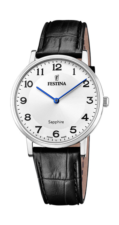 Festina Swiss - Herenhorloge Festina zwart lederen band - F20012/5