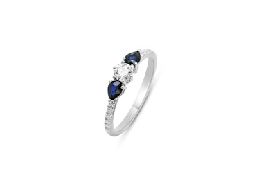 Ring 18kt wit goud met briljant en blauwe saffier - maat 52 - 50-40096-1575
