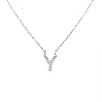 Ketting 18kt wit goud met briljant - letter Y Ketting 18kt wit goud met briljant - letter Y