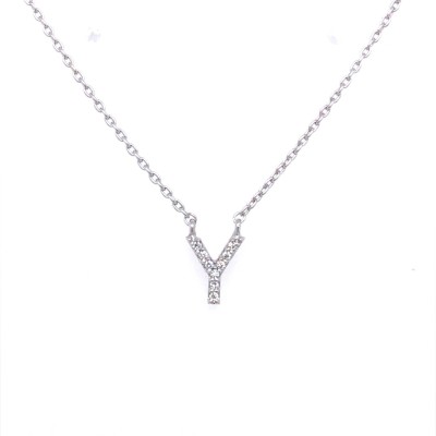 Ketting 18kt wit goud met briljant - letter Y