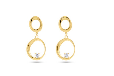 Oorslingers in 18kt geel goud met zirkonium - B19S19007 Oorslingers in 18kt geel goud met zirkonium - B19S19007