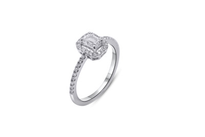 Verlovingsring - Ring 18kt wit goud met briljant - emerald cut - 50-40079-1275 - maat 54 Verlovingsring - Ring 18kt wit goud met briljant - emerald cut - 50-40079-1275 - maat 54