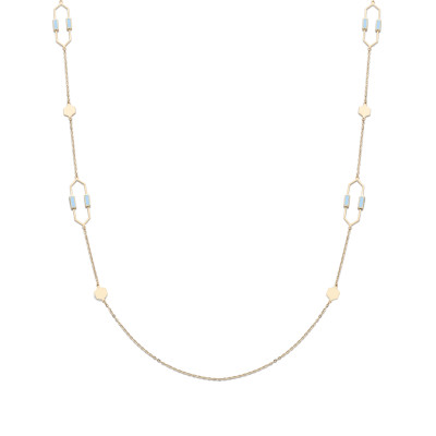 Ketting 14kt geel goud met licht blauwe email - 85cm - model 50 Ketting 14kt geel goud met licht blauwe email - 85cm - model 50