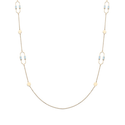 Ketting 14kt geel goud met licht blauwe email - 85cm - model 50