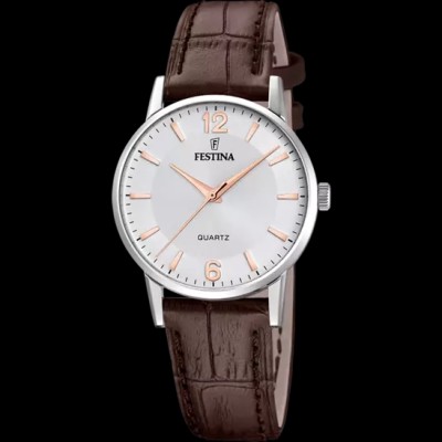Festina - Dameshorloge in staal met lederen band - F20691/2 Festina - Dameshorloge in staal met lederen band - F20691/2