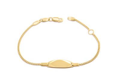 Babynaamplaatje in 18kt geel goud - blinkend ovalen plaatje - gourmetteschakel