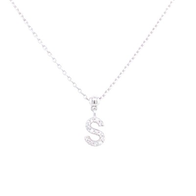 Ketting 18kt wit goud met briljant - letter S