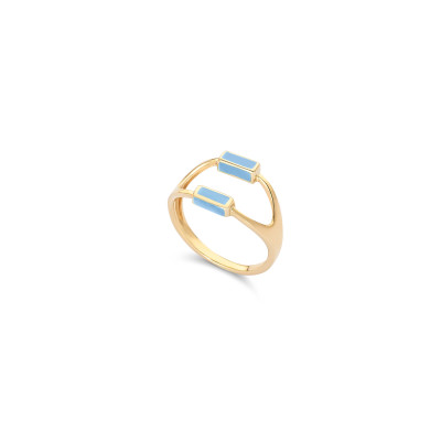 Ring 14kt geel goud met licht blauwe emaille - op maat 55 - AN2