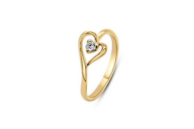 Ring in 18kt geel goud met een hartje en een briljant - QVFE