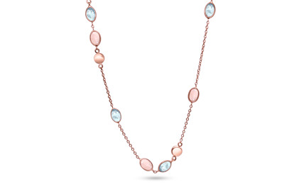 Ketting 18kt rood goud met rozequartz en blauwe topaas - 11C11094/2 - 42/45cm