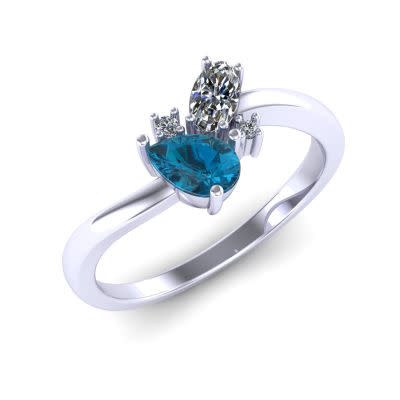 Ring in 18kt wit goud met witte en blauwe topaas en briljant - 41-32468