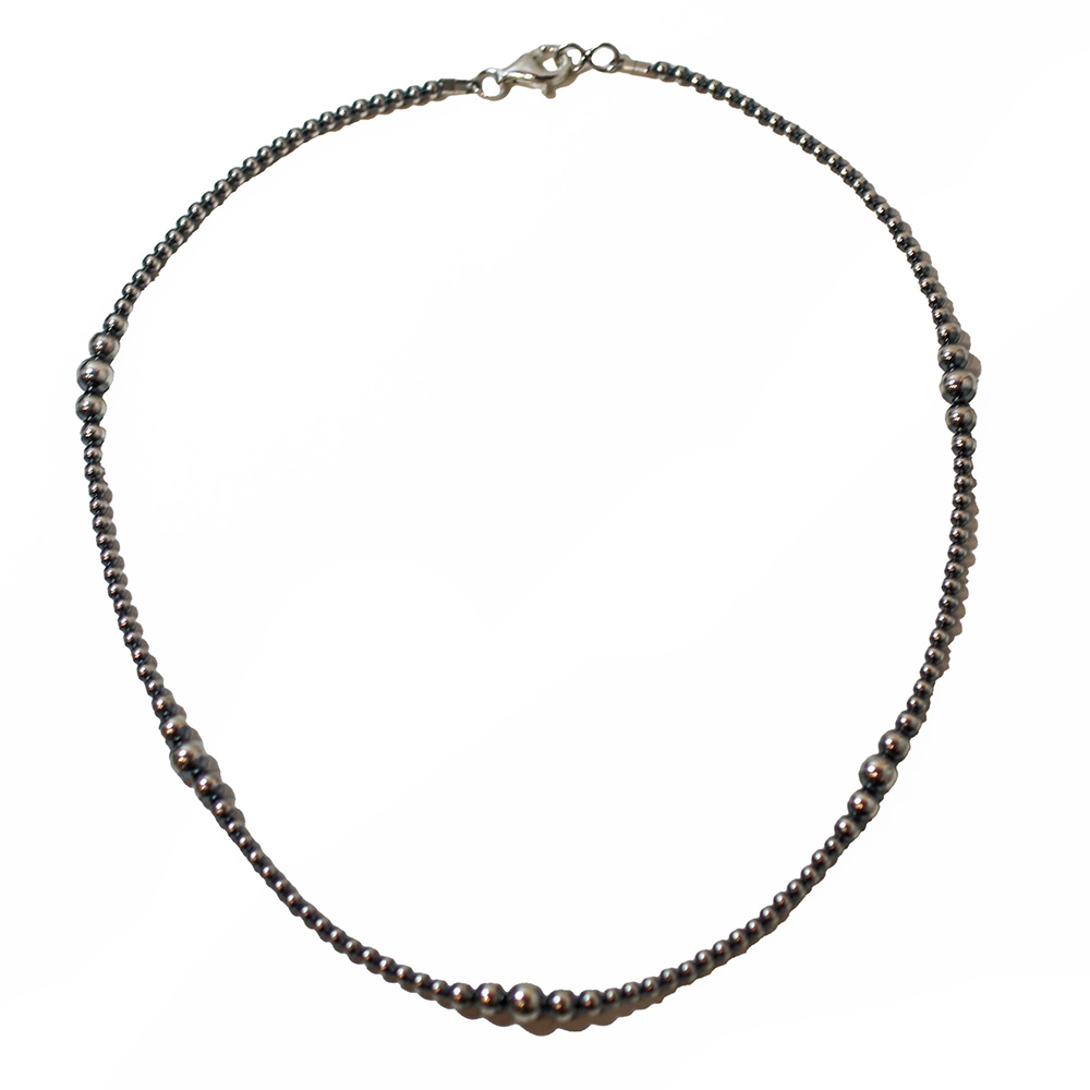 SILVER HANDSTRUNG  3-6MM NAVAJO PEARL NECKLACE 18"