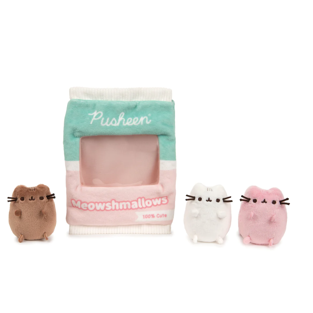 GUND Pusheen Meowshmallows Bag of Treats with Removable Mini Plush, Stuffed Animals for Ages 8 and Up, Pink/Green, 7.5”