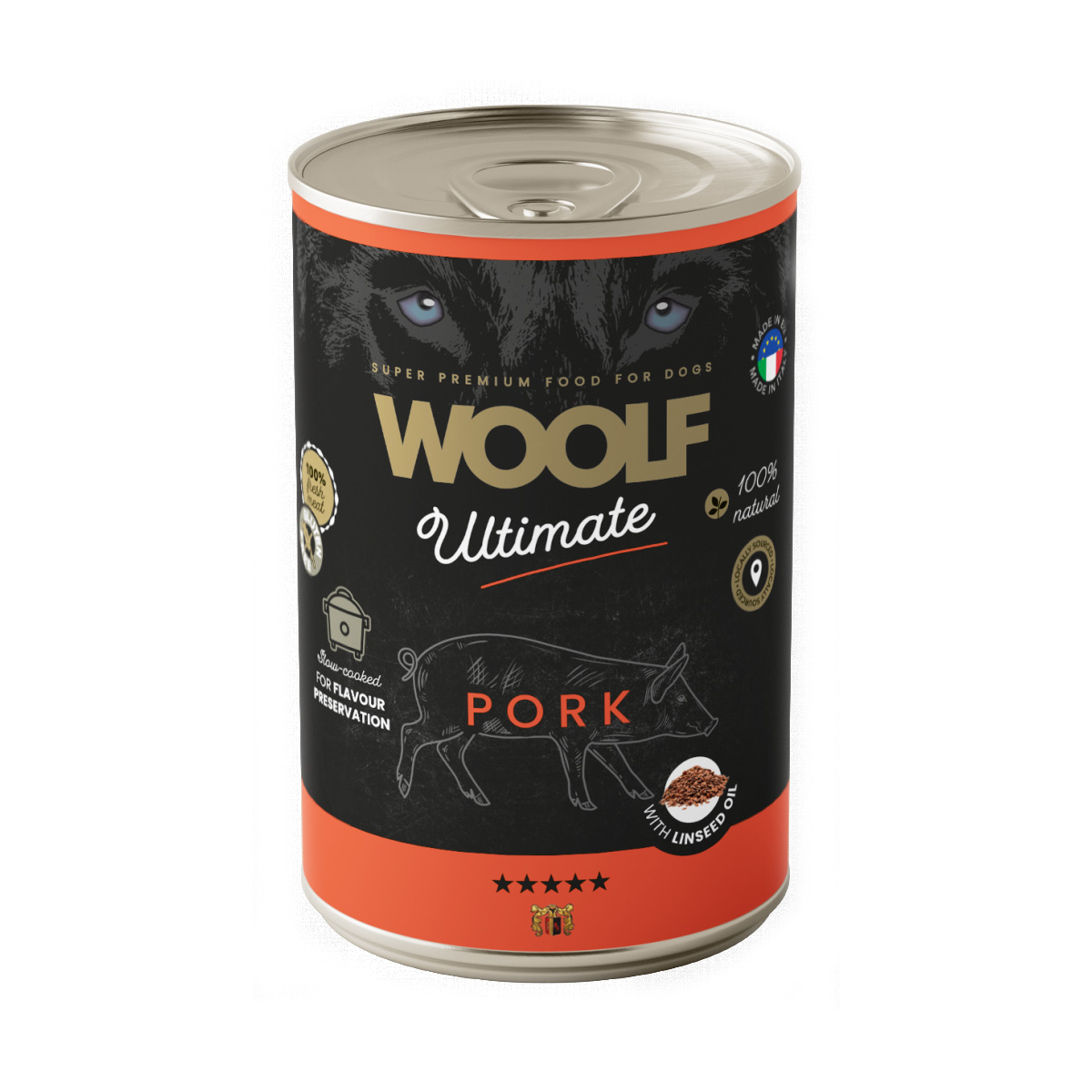 Woolf Blikvoeding Hond Pork with Linseed Oil